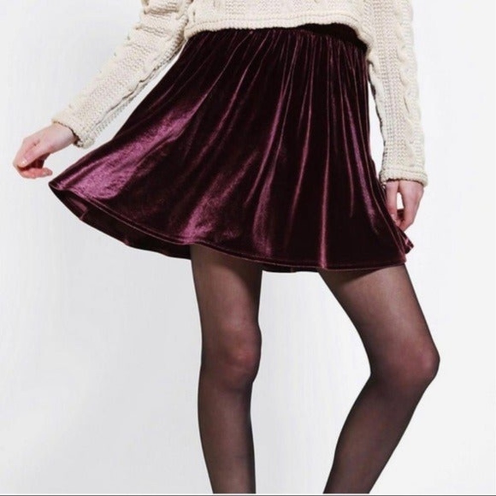 UO Ecote Maroon Velvet Mini Skirt